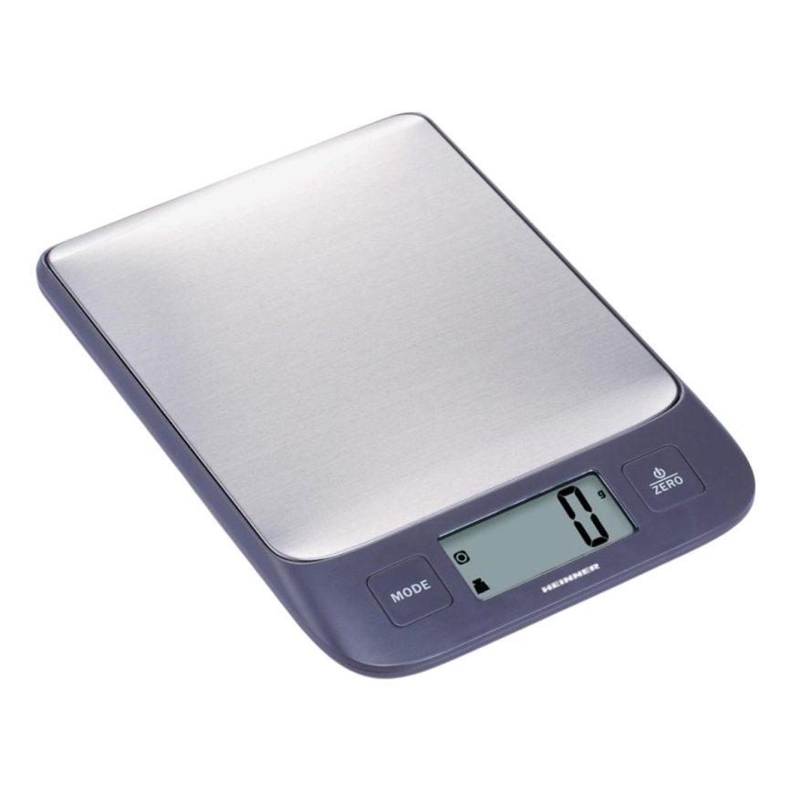 Heinner HKS-5IXBK - Digitālie virtuves svari, 2xAAA, pelēka/matēta hroma apdare