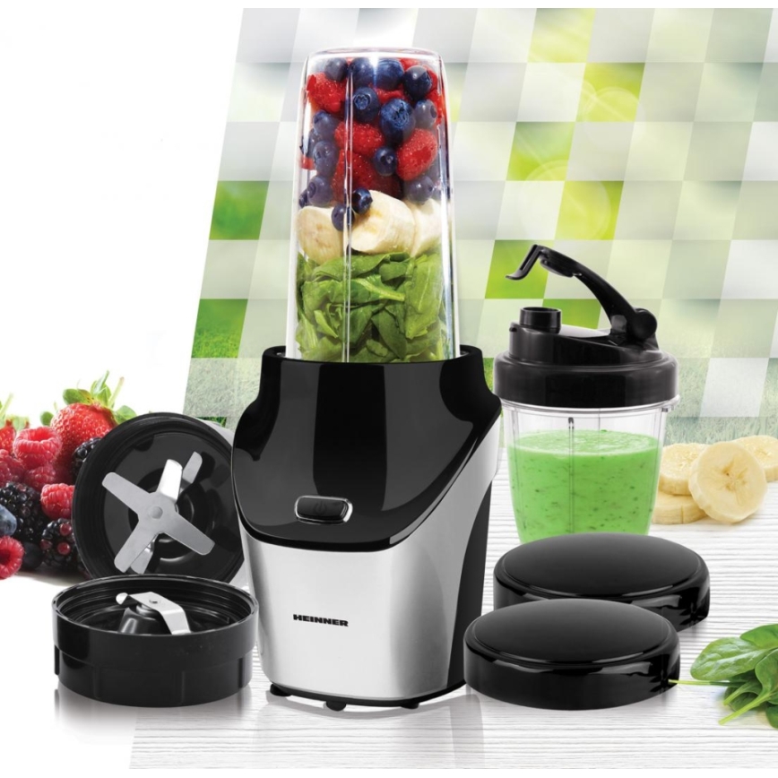 Heinner HSB-T1000SS - Smoothie nutri blenderis 1000W/230V matēts hroms/melns