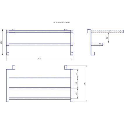 HF SHEFFIELD melns dvieļu žāvētājs vannas istabas radiatoram 52x28,4 cm