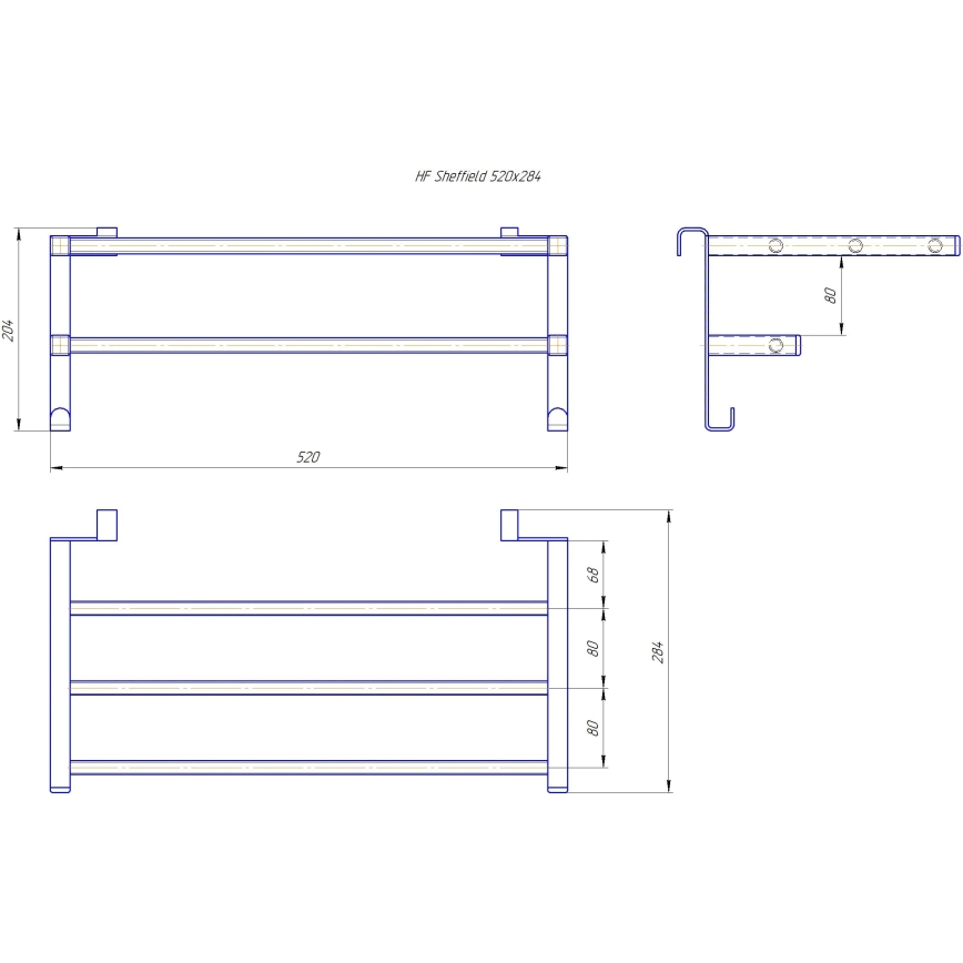 HF SHEFFIELD melns dvieļu žāvētājs vannas istabas radiatoram 52x28,4 cm