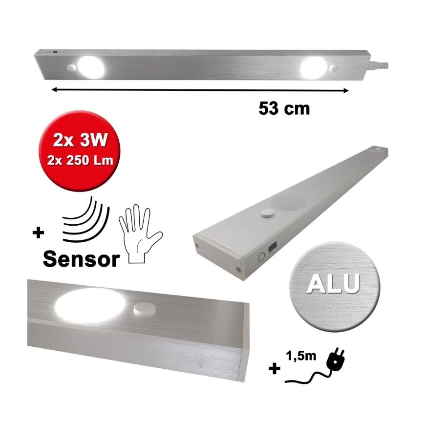 HiLite - LED Virtuves zem skapīša lampa ar sensoru BERN 2xLED/3W/230V 4000K