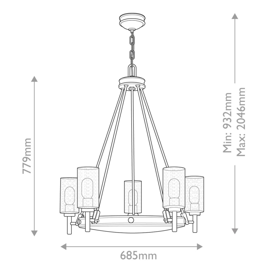 Hinkley - lustra uz ķēdes COLLIER 5xE27/40W/230V Ø 68,5 cm melna