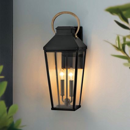 Hinkley - Āra sienas lampa DAWSON 2xE14/40W/230V IP44 melna