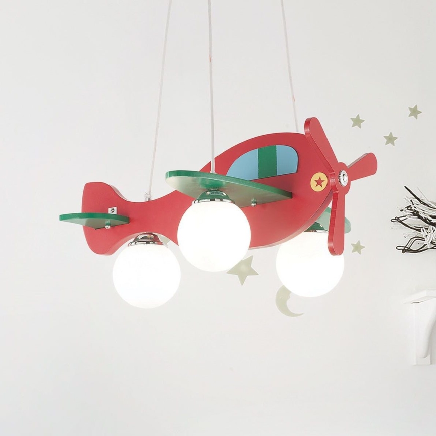 Ideal Lux - Bērnu lustra ar auklu AVION 3xE27/28W/230V sarkana