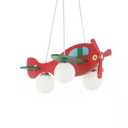 Ideal Lux - Bērnu lustra ar auklu AVION 3xE27/28W/230V sarkana