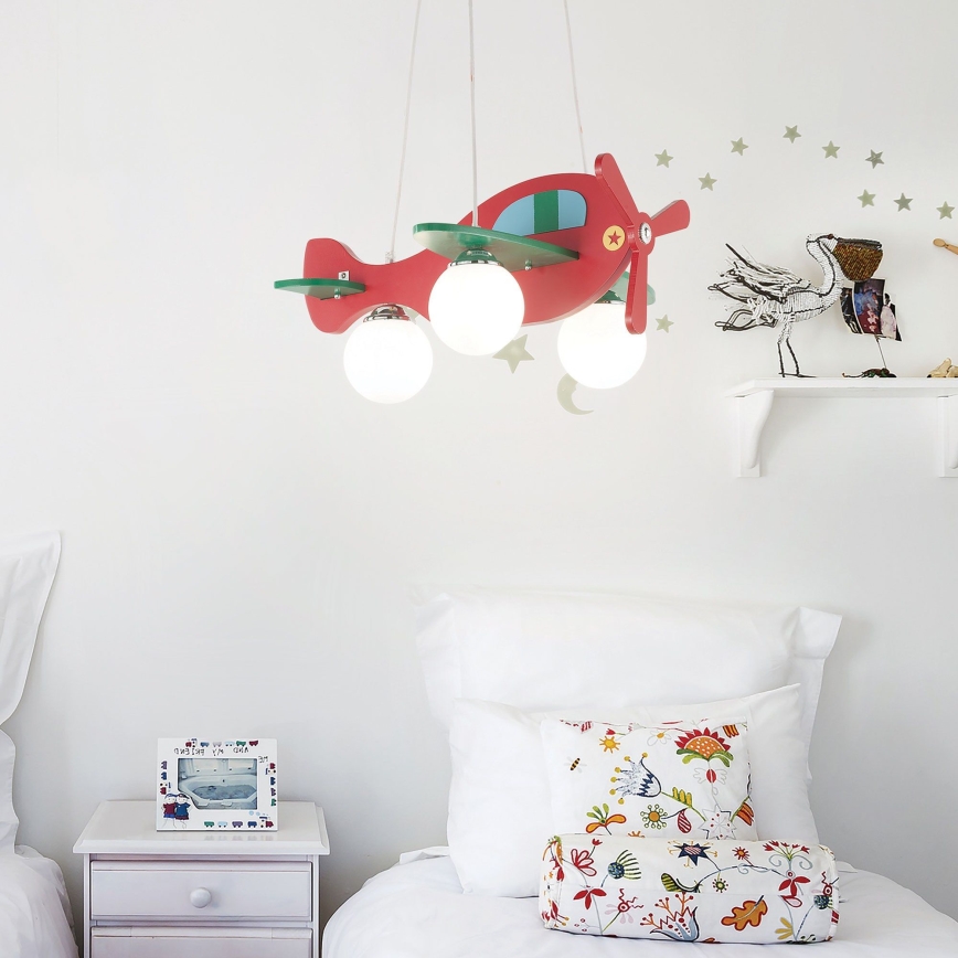 Ideal Lux - Bērnu lustra ar auklu AVION 3xE27/28W/230V sarkana