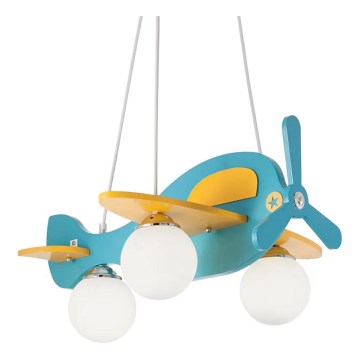 Ideal Lux - Bērnu lustra ar auklu AVION 3xE27/28W/230V zila