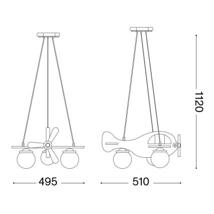 Ideal Lux - Bērnu lustra ar auklu AVION 3xE27/28W/230V zila