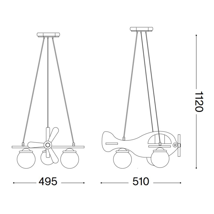 Ideal Lux - Bērnu lustra ar auklu AVION 3xE27/28W/230V zila
