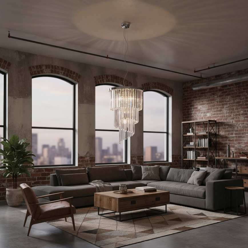 Ideal Lux - Kristāla lustra ar auklu CARLTON 8xE14/40W/230V d. 40 cm spīdīgi hromēts