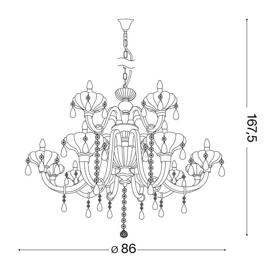 Ideal Lux - Kristāla lustra ar ķēdi CONTINENTAL 12xE14/40W/230V d. 86 cm caurspīdīga