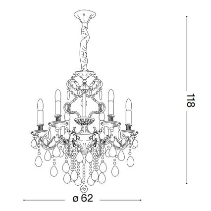 Ideal Lux - Kristāla lustra ar ķēdi GIOCONDA 6xE14/40W/230V d. 62 cm zelta