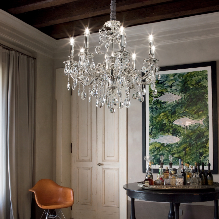 Ideal Lux - Kristāla lustra ar ķēdi GIOCONDA 8xE14/40W/230V d. 73 cm sudraba