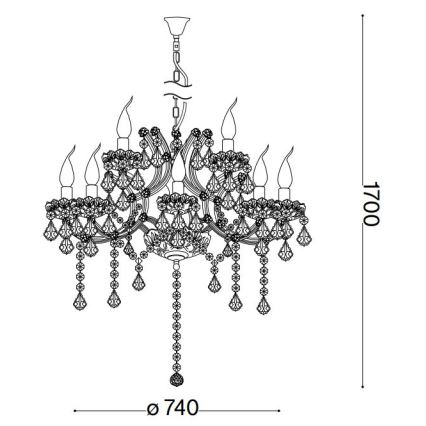 Ideal Lux - Kristāla lustra ar ķēdi NAPOLEON 12xE14/40W/230V d. 74 cm spīdīgi hromēts