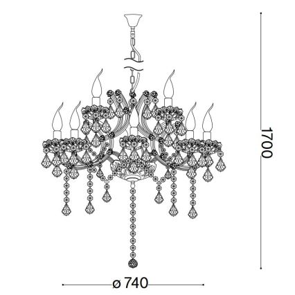 Ideal Lux - Kristāla lustra ar ķēdi NAPOLEON 12xE14/40W/230V d. 74 cm zelta