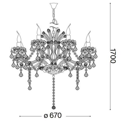 Ideal Lux - Kristāla lustra ar ķēdi NAPOLEON 8xE14/40W/230V d. 67 cm zelta