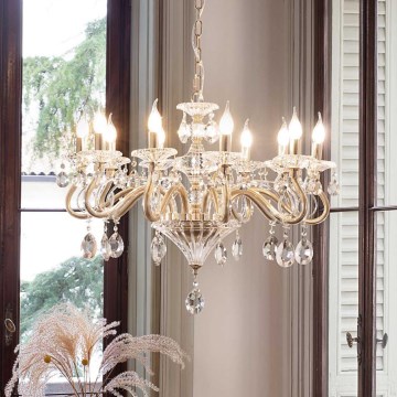 Ideal Lux - Kristāla lustra ar ķēdi NEGRESCO 10xE14/28W/230V d. 85 cm zelta