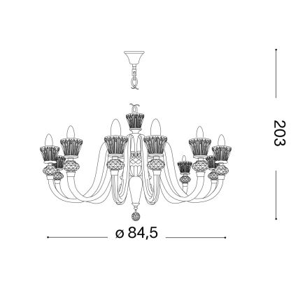 Ideal Lux - Kristāla lustra ar ķēdi STRAUSS 12xE14/40W/230V d. 84,5 cm misiņš