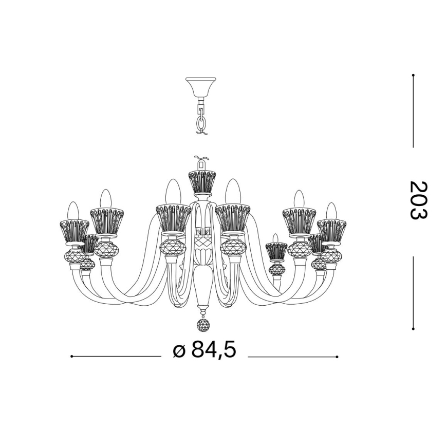 Ideal Lux - Kristāla lustra ar ķēdi STRAUSS 12xE14/40W/230V d. 84,5 cm misiņš