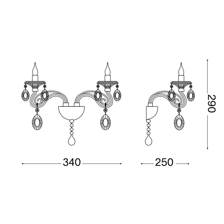 Ideal Lux - Kristāla sienas lampa NEGRESCO 2xE14/28W/230V zelta
