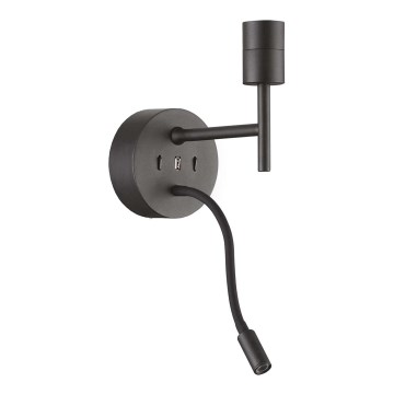 Ideal Lux - LED Elastīga lampa ar stiprinājumu KOMPLEKTS UP 1xE27/42W + LED/3W/230V CRI 90 USB melna