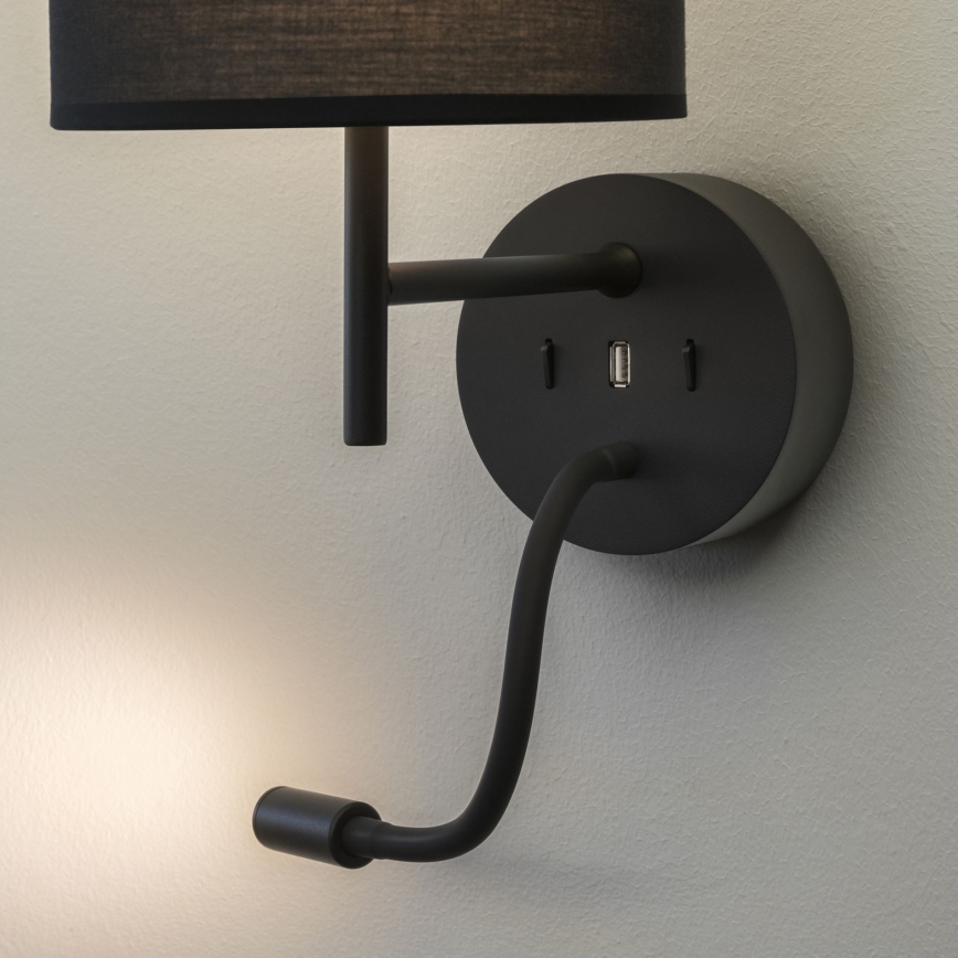 Ideal Lux - LED Elastīga lampa ar stiprinājumu KOMPLEKTS UP 1xE27/42W + LED/3W/230V CRI 90 USB melna
