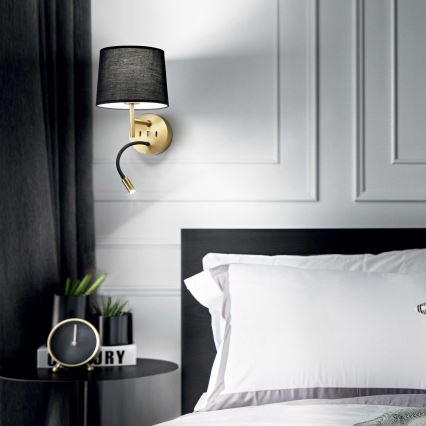 Ideal Lux - LED Elastīga lampa ar stiprinājumu KOMPLEKTS 1xE27/42W + LED/3W/230V CRI 90 USB zelta