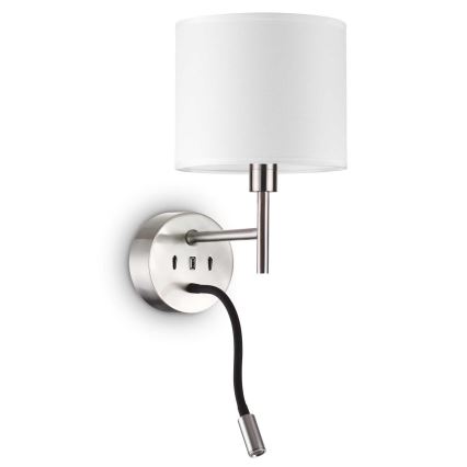 Ideal Lux - LED Pielāgojama lampa ar stiprinājumu KOMPLEKTS UP 1xE27/42W + LED/3W/230V CRI 90 USB spīdīgi hromēts