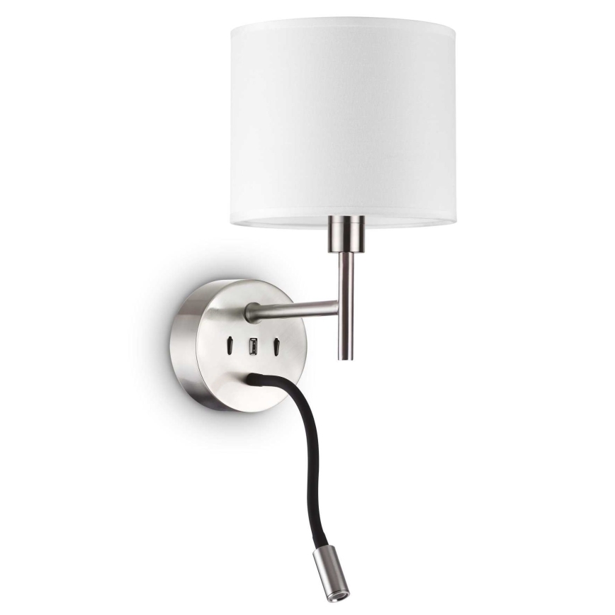Ideal Lux - LED Pielāgojama lampa ar stiprinājumu KOMPLEKTS UP 1xE27/42W + LED/3W/230V CRI 90 USB spīdīgi hromēts