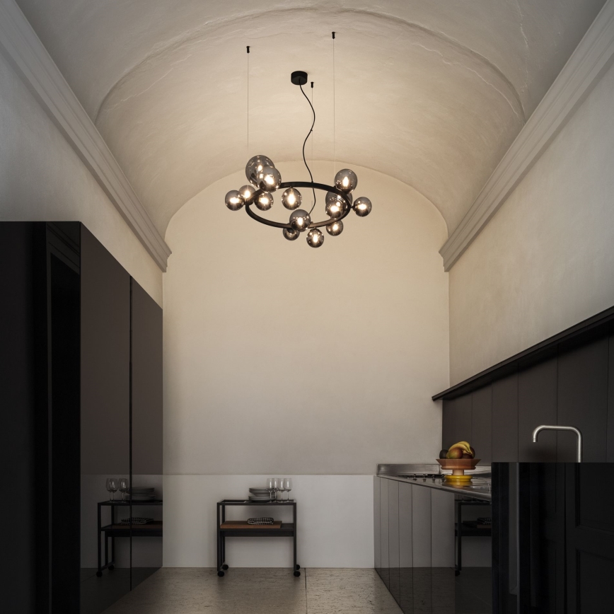 Ideal Lux - LED Lustra ar auklu PERLAGE 14xG9/3W/230V d. 85 cm melna/dūmakains