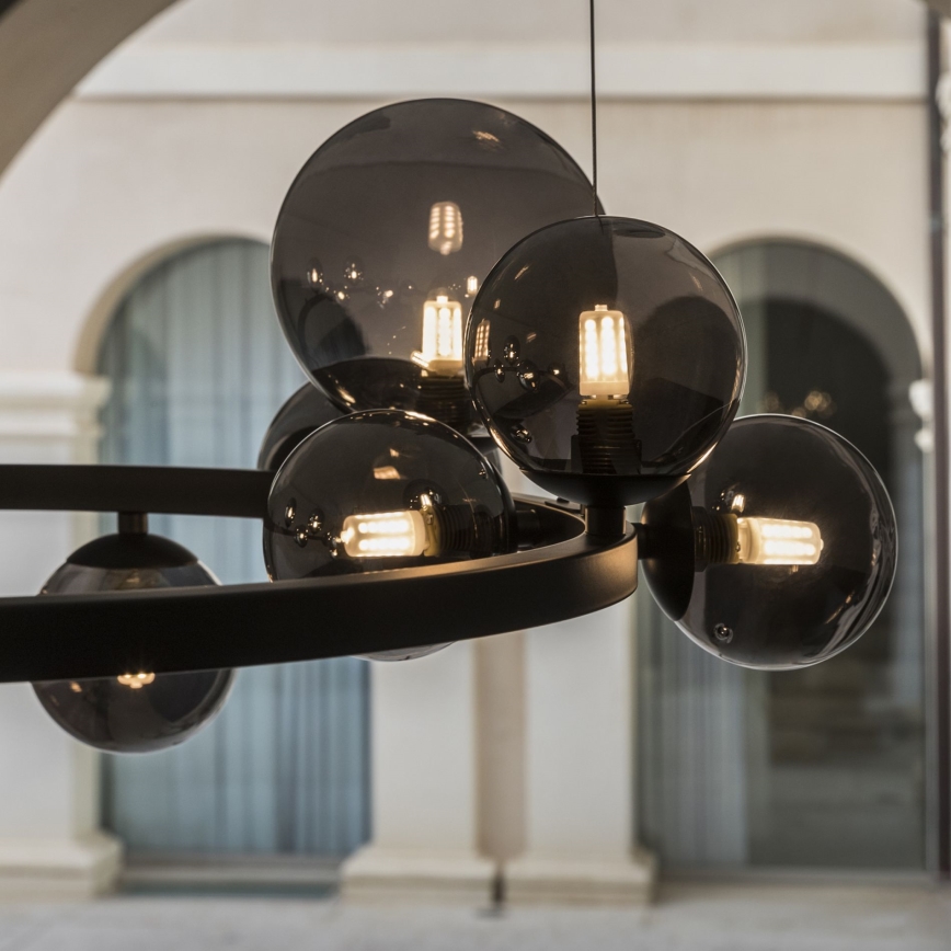 Ideal Lux - LED lustra uz troses PERLAGE 14xG9/3W/230V Ø 85 cm melna/dūmakaina melna