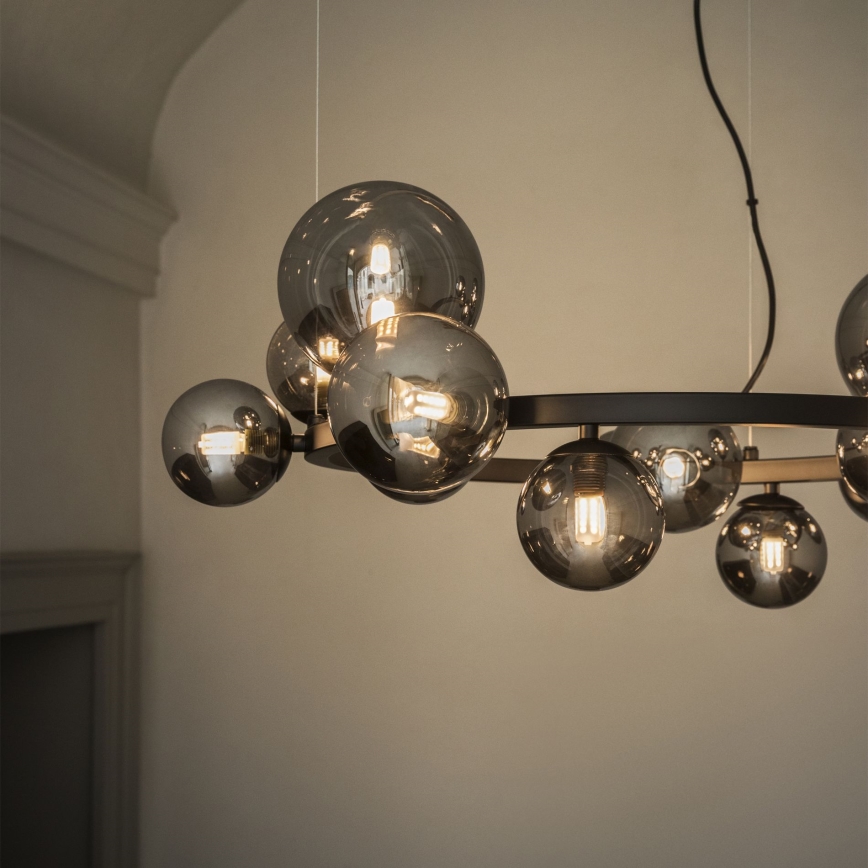 Ideal Lux - LED lustra uz troses PERLAGE 14xG9/3W/230V Ø 85 cm melna/dūmakaina melna