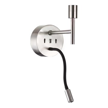Ideal Lux - LED Pielāgojama lampa ar stiprinājumu KOMPLEKTS UP 1xE27/42W + LED/3W/230V CRI 90 USB spīdīgi hromēts