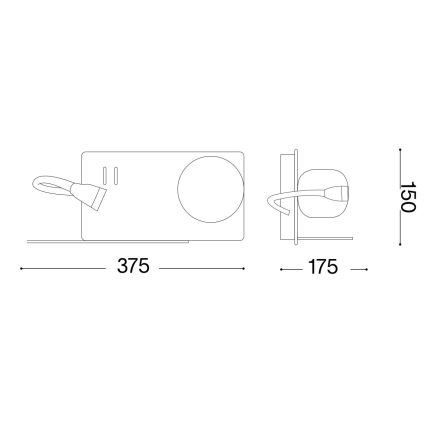 Ideal Lux - LED Sienas lampa ar flexible maza lampa BOOK 1xG9/28W + LED/3W/230V USB melna
