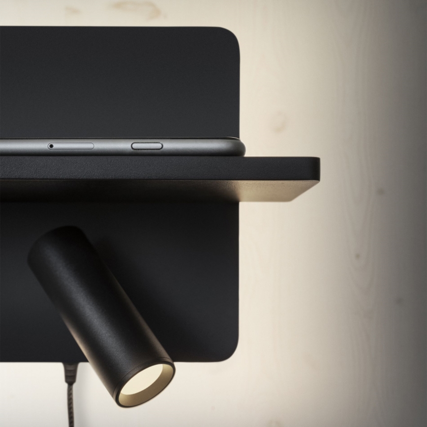 Ideal Lux - LED sienas punktveida gaismeklis PIANO LED/10W/230V CRI 90 USB melns