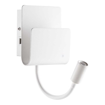 Ideal Lux - LED Sienas starmetis ar pielāgojama lampiņa PROBE LED/9,5W/230V USB CRI 90 balta