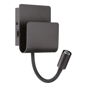 Ideal Lux - LED Sienas starmetis ar pielāgojama lampiņa PROBE LED/9,5W/230V USB CRI 90 melna