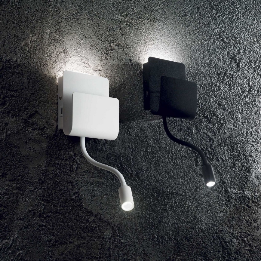 Ideal Lux - LED Sienas starmetis ar pielāgojama lampiņa PROBE LED/9,5W/230V USB CRI 90 balta