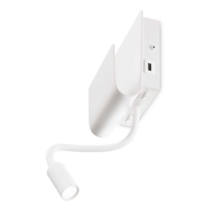 Ideal Lux - LED Sienas starmetis ar pielāgojama lampiņa PROBE LED/9,5W/230V USB CRI 90 balta