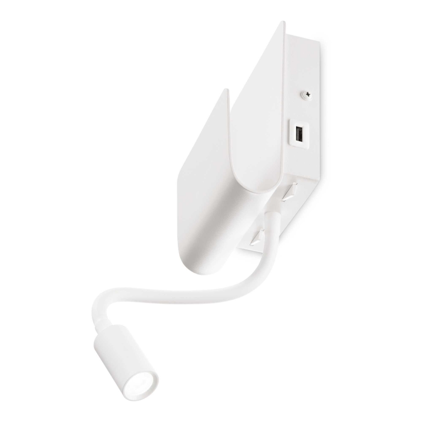 Ideal Lux - LED Sienas starmetis ar pielāgojama lampiņa PROBE LED/9,5W/230V USB CRI 90 balta