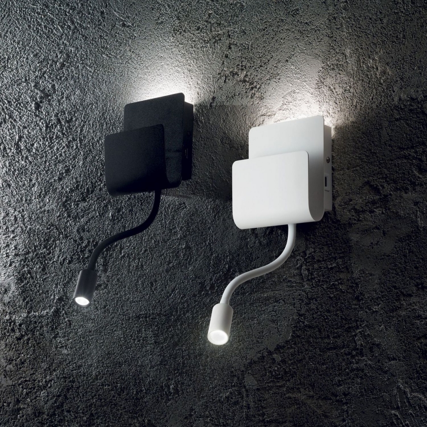 Ideal Lux - LED Sienas starmetis ar pielāgojama lampiņa PROBE LED/9,5W/230V USB CRI 90 melna