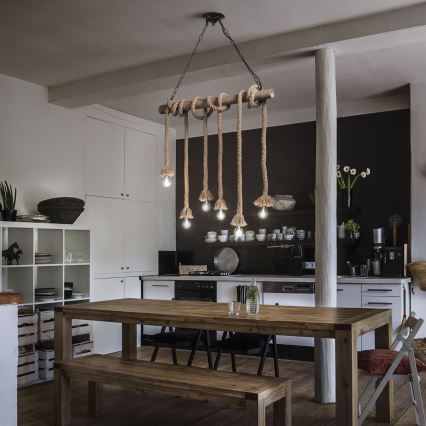 Ideal Lux - Lustra ar auklu CANAPA 6xE27/15W/230V brūna