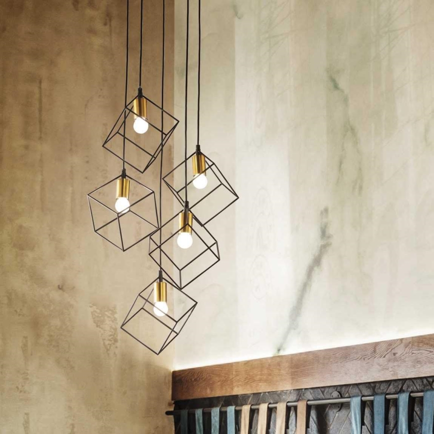 Ideal Lux - Lustra ar auklu ICE 5xE27/60W/230V d. 50 cm melna