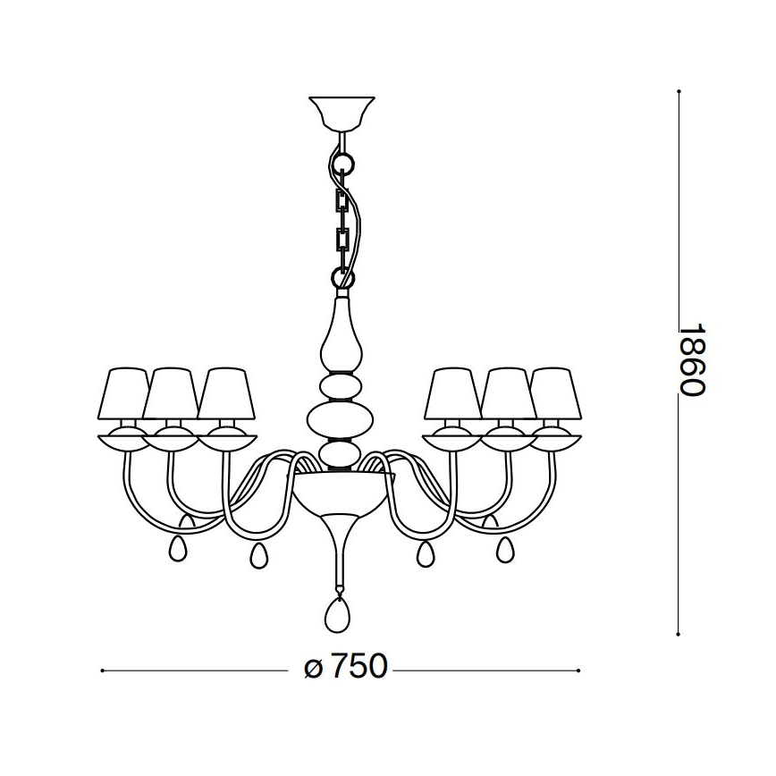 Ideal Lux - Lustra ar ķēdi BLANCHE 6xE14/40W/230V d. 75 cm balta