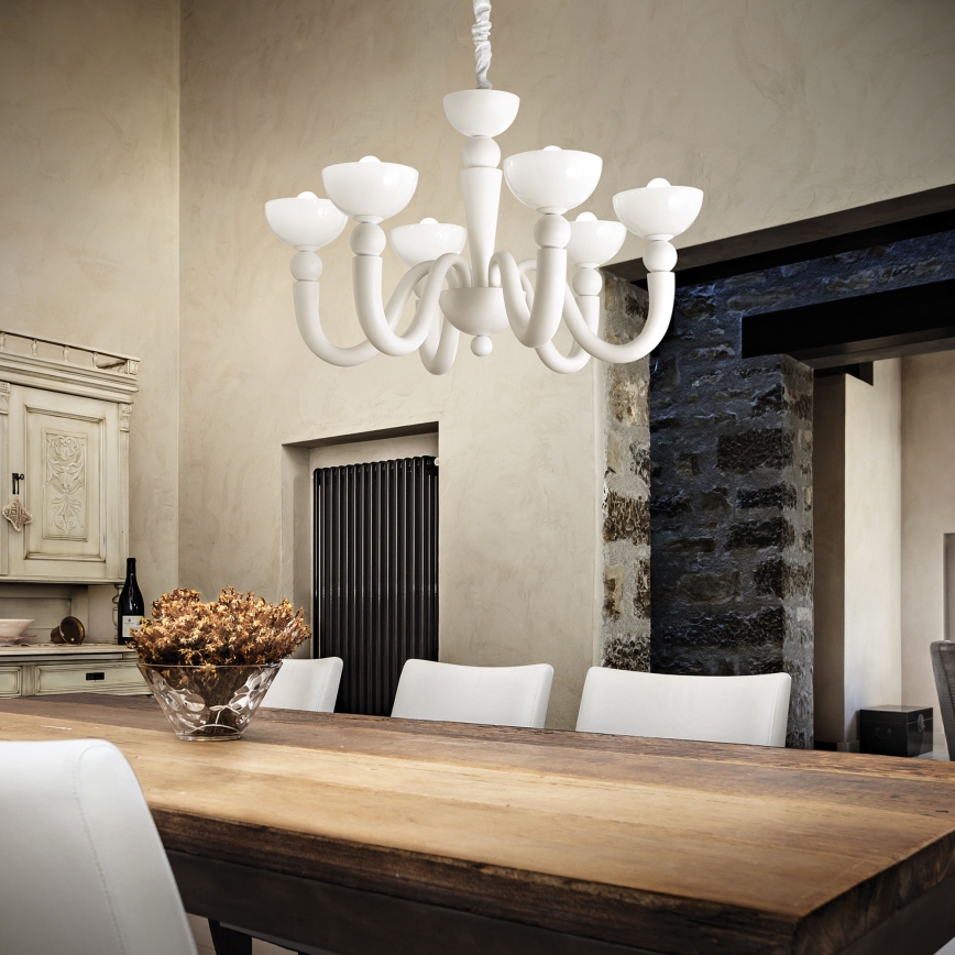 Ideal Lux - lustra ar ķēdi BON BON 8xE14/28W/230V Ø 95,5 cm balta