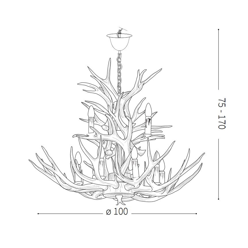 Ideal Lux – Lustra ar ķēdi CHALET 12×E14/40W/230V, briežu ragi
