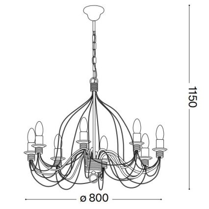 Ideal Lux - Lustra ar ķēdi CORTE 8xE14/40W/230V d. 80 cm varš