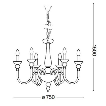 Ideal Lux - Lustra ar ķēdi DOGE 6xE14/40W/230V d. 75 cm spīdīgi hromēts