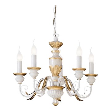 Ideal Lux - Lustra ar ķēdi FIRENZE 5xE14/40W/230V d. 55 cm balta/zelta