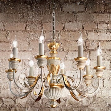 Ideal Lux - Lustra ar ķēdi FIRENZE 8xE14/40W/230V d. 64 cm balta/zelta
